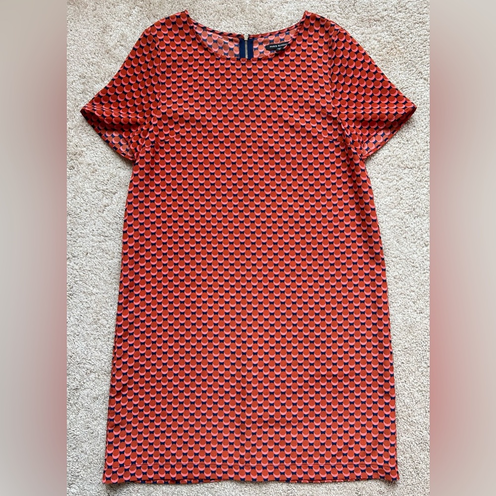 Paris Sunday Orange Patterned Shift Dress